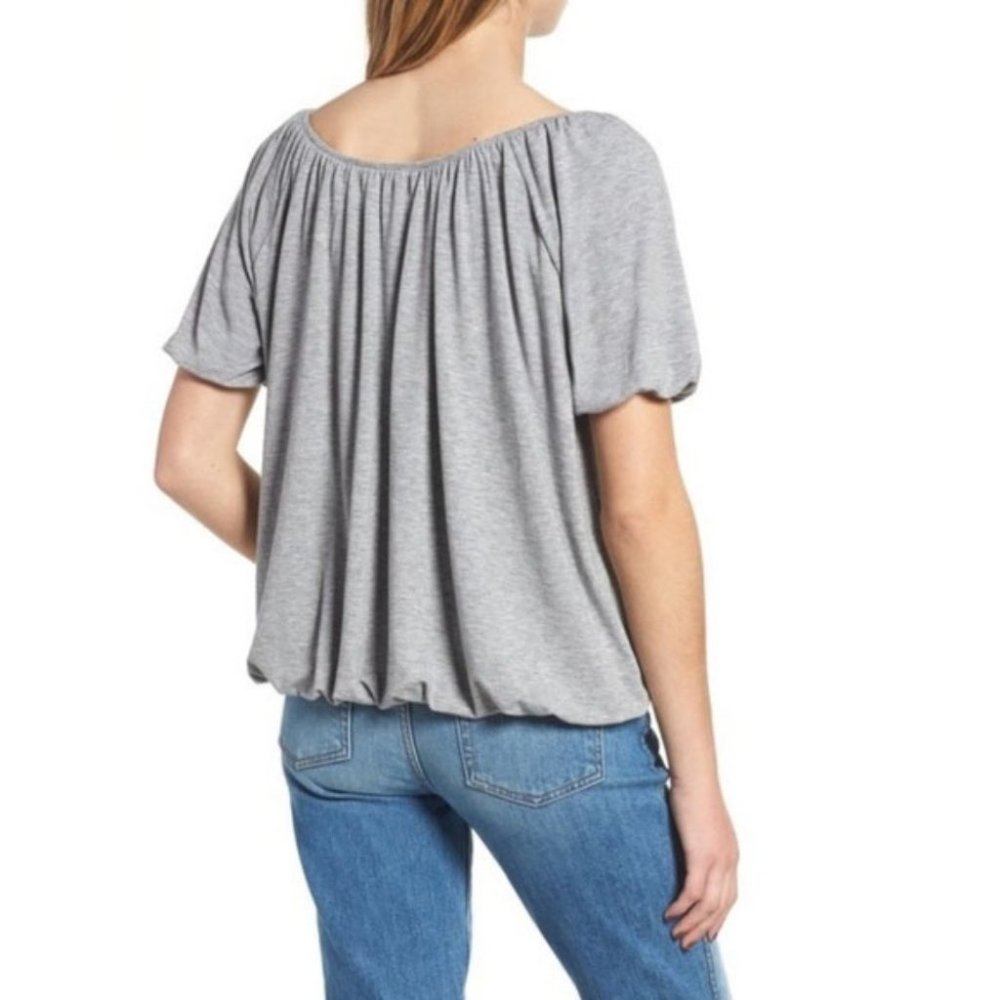 Hinge Scoop Neck Pleated Balloon Sleeve Top - Picture 2 of 8